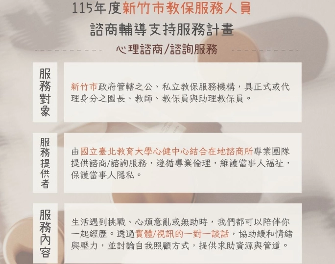 115年度新竹市教保服務人員諮商輔導服務